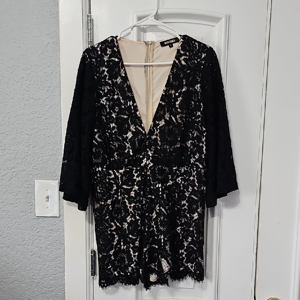 Missguided Black Lace Romper with Nude Lining